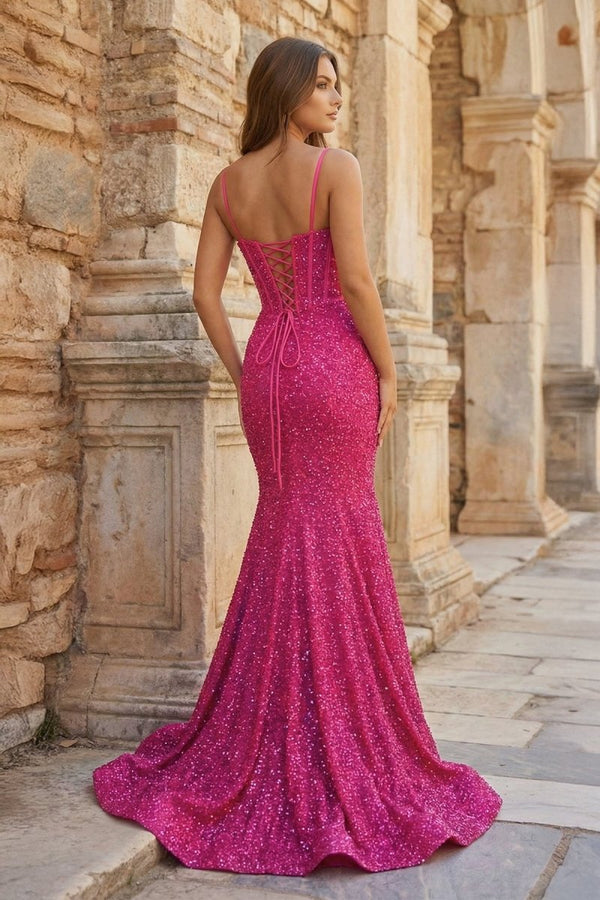 Mermaid Sweetheart Sky Blue Sequins Prom Dresses - KissProm