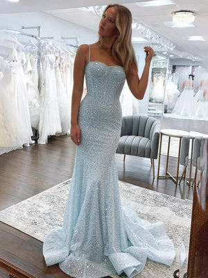 KissProm-Yoshi Mermaid Sweetheart Sky Blue Sequins Prom Dresses
