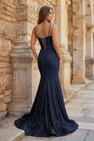 Mermaid Spaghetti Straps Sky Blue Sequins Prom Dresses - KissProm