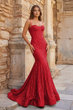 Mermaid Spaghetti Straps Sky Blue Sequins Prom Dresses - KissProm