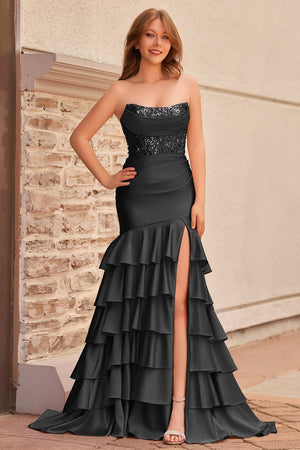 Charming Mermaid Strapless Pink Satin Long Prom Dresses with Appliques – Prom Dresses by KissProm | Available at KissProm