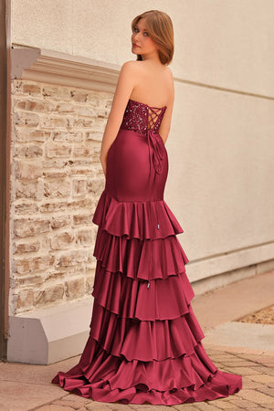 Charming Mermaid Strapless Pink Satin Long Prom Dresses with Appliques – Prom Dresses by KissProm | Available at KissProm