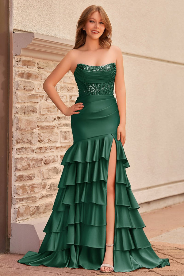 Charming Mermaid Strapless Pink Satin Long Prom Dresses with Appliques – Prom Dresses by KissProm | Available at KissProm