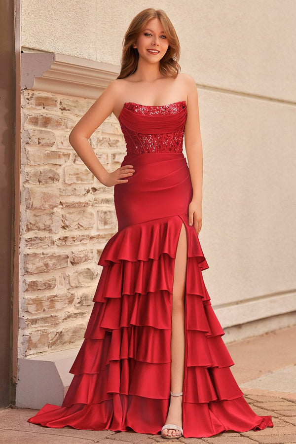 Charming Mermaid Strapless Pink Satin Long Prom Dresses with Appliques – Prom Dresses by KissProm | Available at KissProm