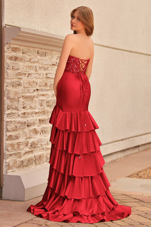 Charming Mermaid Strapless Pink Satin Long Prom Dresses with Appliques – Prom Dresses by KissProm | Available at KissProm