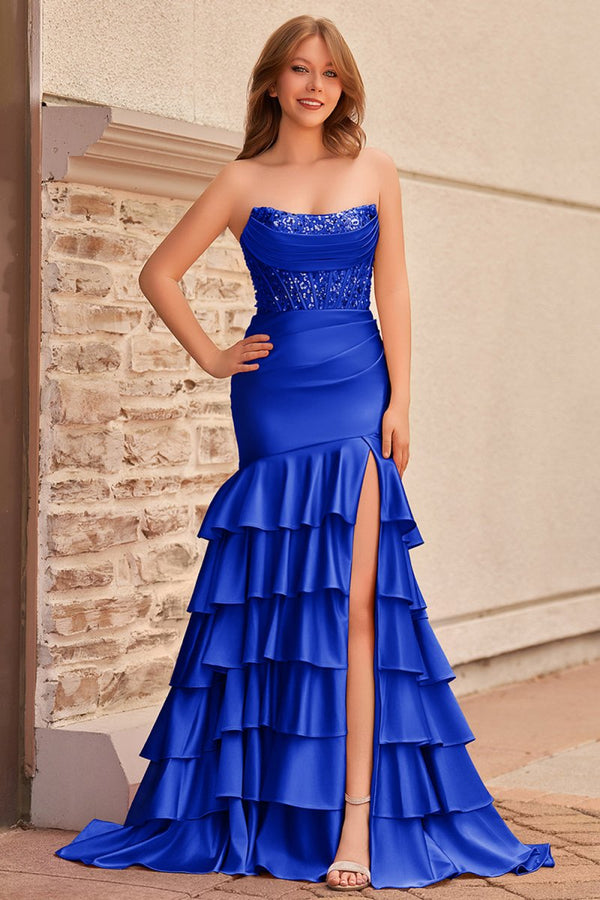 Charming Mermaid Strapless Pink Satin Long Prom Dresses with Appliques – Prom Dresses by KissProm | Available at KissProm