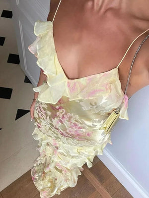 Yellow Spaghetti Straps Mermaid Long Prom Dress with Ruffles – Prom Dresses by KissProm | Available at KissProm